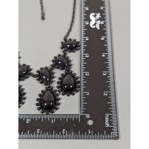 Black Teardrop Cabochon Charm Statement Necklace Bubble Gothic Bib 20" - Picture 7 of 7